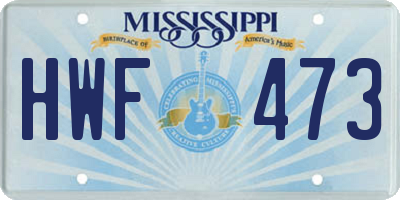 MS license plate HWF473