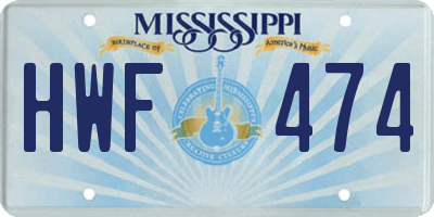 MS license plate HWF474