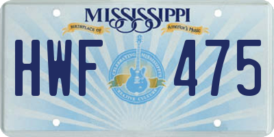 MS license plate HWF475