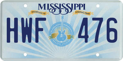 MS license plate HWF476