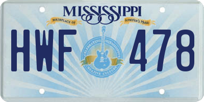MS license plate HWF478