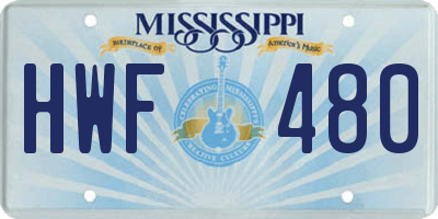 MS license plate HWF480