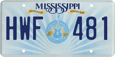 MS license plate HWF481