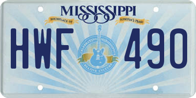 MS license plate HWF490