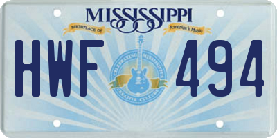 MS license plate HWF494