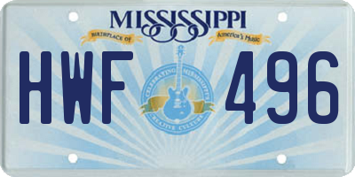 MS license plate HWF496