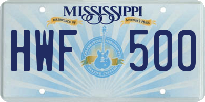MS license plate HWF500