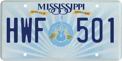 MS license plate HWF501
