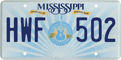 MS license plate HWF502