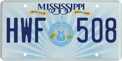 MS license plate HWF508