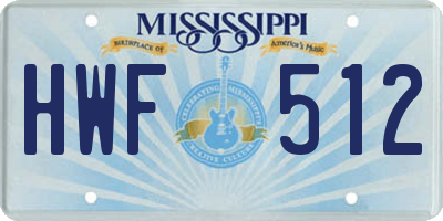 MS license plate HWF512
