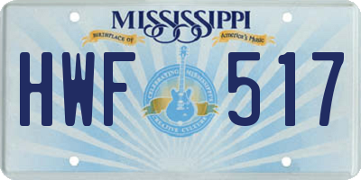 MS license plate HWF517