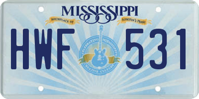 MS license plate HWF531