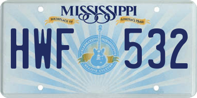MS license plate HWF532
