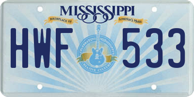 MS license plate HWF533