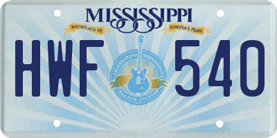 MS license plate HWF540