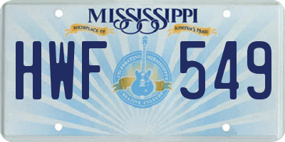 MS license plate HWF549