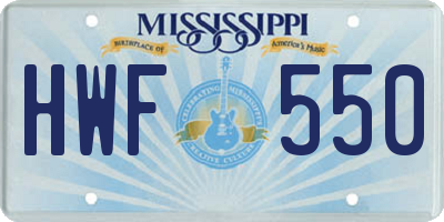 MS license plate HWF550