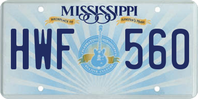 MS license plate HWF560