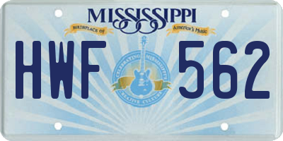 MS license plate HWF562