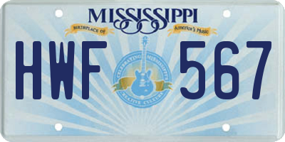 MS license plate HWF567