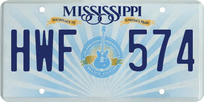 MS license plate HWF574