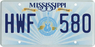 MS license plate HWF580