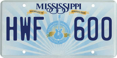 MS license plate HWF600
