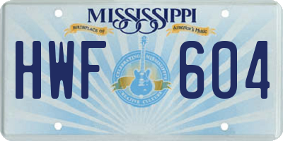 MS license plate HWF604