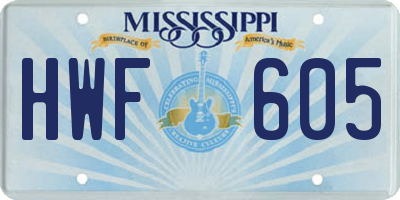MS license plate HWF605