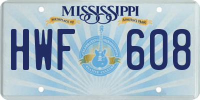 MS license plate HWF608