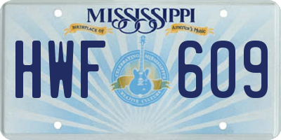 MS license plate HWF609
