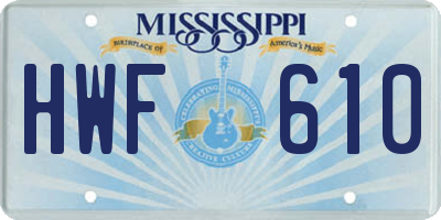 MS license plate HWF610