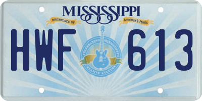 MS license plate HWF613