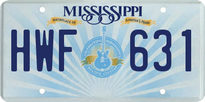 MS license plate HWF631