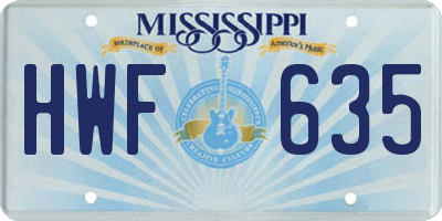 MS license plate HWF635