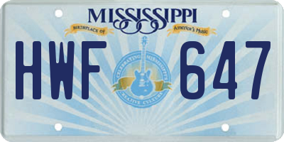 MS license plate HWF647