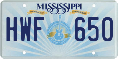 MS license plate HWF650