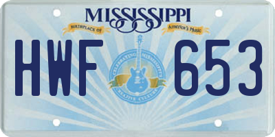 MS license plate HWF653