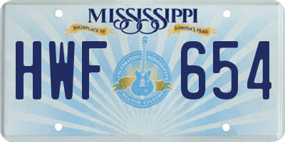 MS license plate HWF654