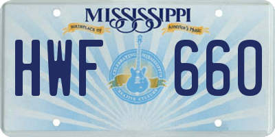 MS license plate HWF660