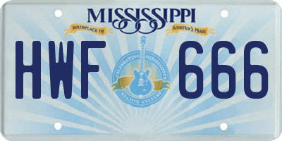 MS license plate HWF666