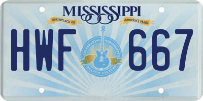 MS license plate HWF667
