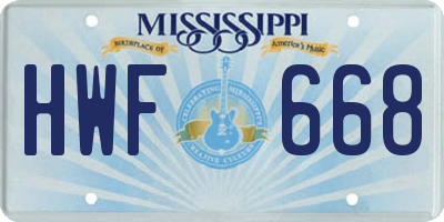 MS license plate HWF668