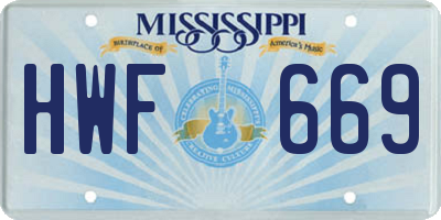 MS license plate HWF669
