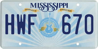 MS license plate HWF670
