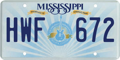 MS license plate HWF672