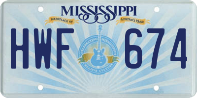 MS license plate HWF674