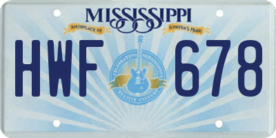 MS license plate HWF678
