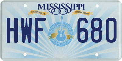 MS license plate HWF680